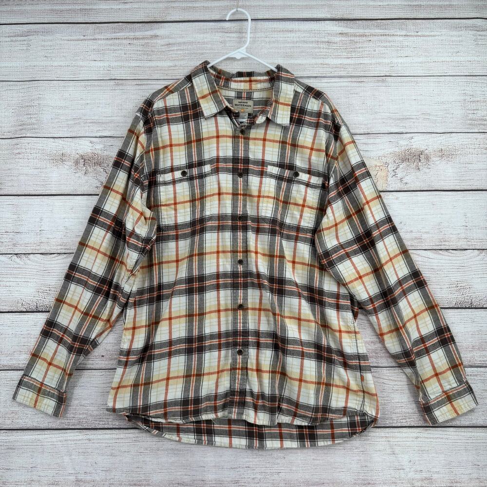 QuikSilver Waterman Collection Button Down Flannel Shirt Mens XXL White Brown